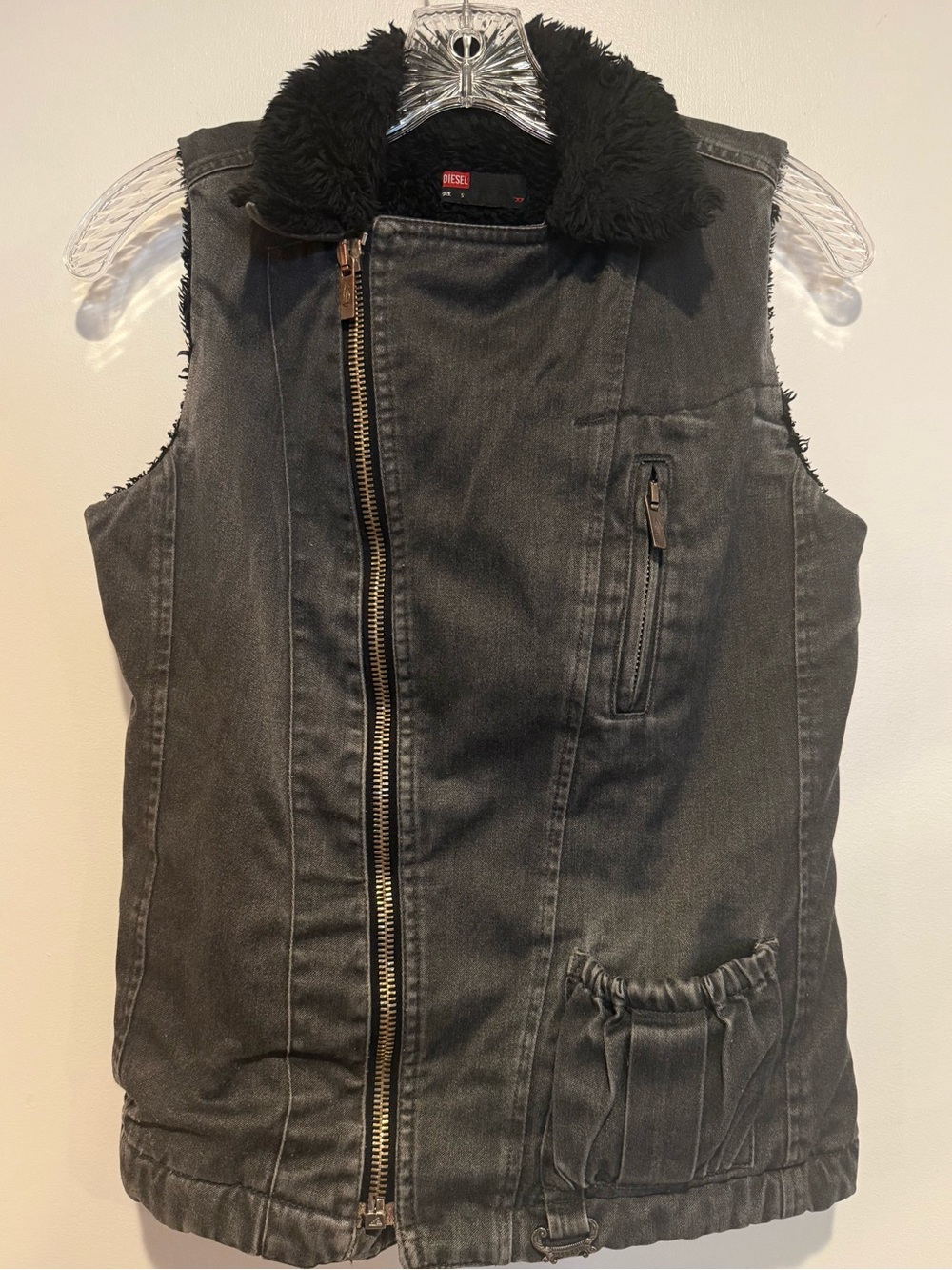 Vintage DIESEL Women Dark Gray Sherpa Lined Y2K Moto